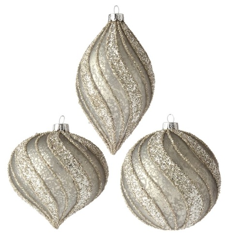 Raz Hanging Ornaments - Set Of 3 Glittered Ornaments