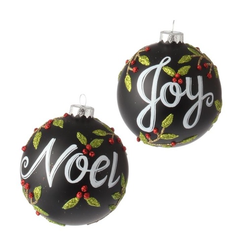 Raz Hanging Ornaments  - Set Of 2 "Joy" And "Noel" Ball Ornaments