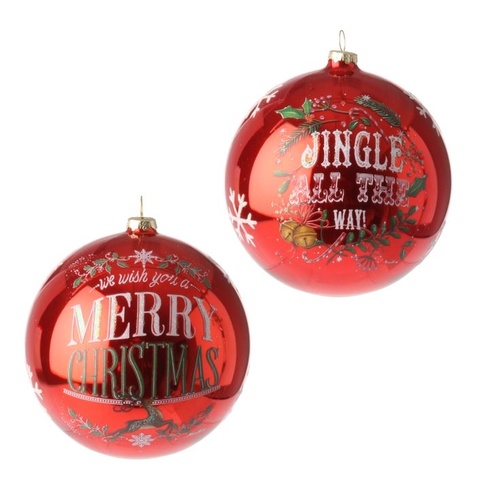 Raz Hanging Ornaments - Set Of 2 "Merry Christmas" And "Jingle all the Way" Ball Ornaments