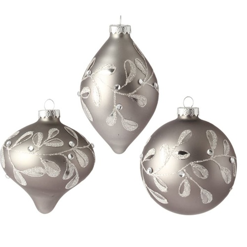 Raz Hanging Ornaments - Set Of 3 Glittered Mistletoe Ornaments