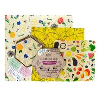 Buzzee Organic Beeswax Reusable Food Wraps - Multi (3 Pack)