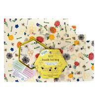 Buzzee Organic Beeswax Reusable Food Wraps - Bees At Work (4 Pack)