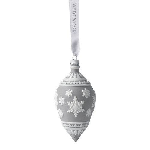 Wedgwood Christmas Snowflake Teardrop Ornament - Grey