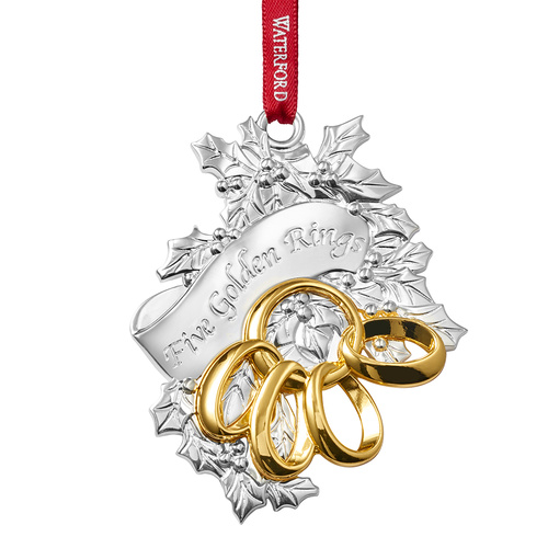 Waterford Crystal Silver 2015 Five Golden Rings Ornament