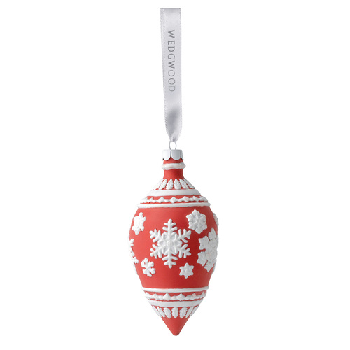 Wedgwood Christmas Snowflake Teardrop Ornament - Red