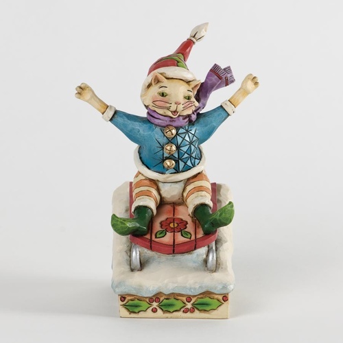 Heartwood Creek Christmas Collection  - In Purrsuit Of Winter Fun - Christmas Cat On Sled Figurine
