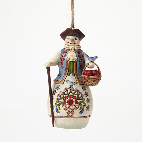 PRE PRODUCTION SAMPLE - Heartwood Creek Williamsburg Collection - Williamsburg Snowman with basket Hanging Ornament