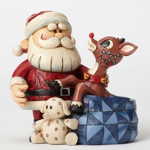 Jim Shore Rudolph Traditions - Santa with Rudolph in Toy Bag Figurine