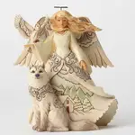 Heartwood Creek Christmas Collection - In Wind And Snow Wonder Does Grow - White Woodland Angel with Husky Figurine