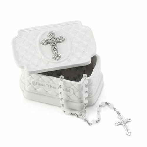 Demdaco Baby - Tender Blessings Bless This Child Keepsake Box with Rosary Beads