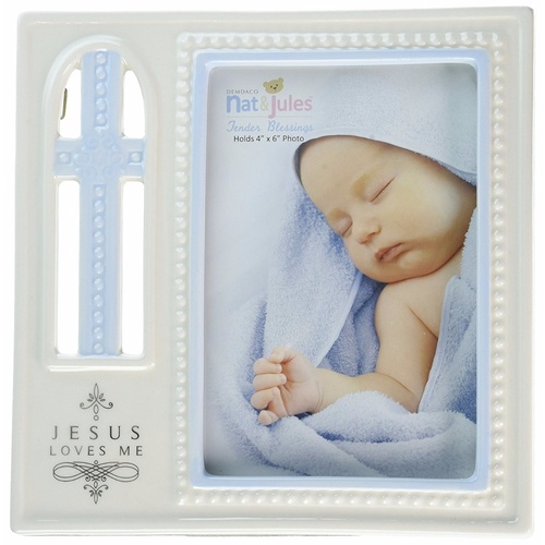 Demdaco Baby - Tender Blessings Jesus Loves Me Photo Frame - Blue