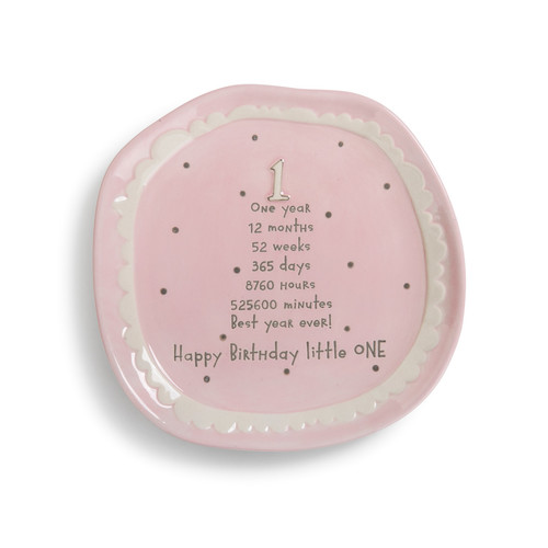 Demdaco Baby 1st Birthday Cake Plate - Pink