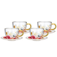Ashdene Springtime Soiree - Double Walled Glass Cup & Saucer 4 Pack