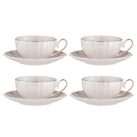 Ashdene Parisienne Pearl - White Cup & Saucer Set of 4