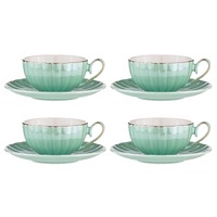 Ashdene Parisienne Pearl - Aquamarine Cup & Saucer Set of 4