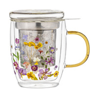 Ashdene Pressed Flowers - Double Walled Glass Mug & Infuser