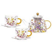 Ashdene Pressed Flowers - Glass Teapot & 2 Teacup Set
