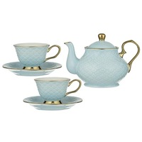 Ashdene Ripple - Teapot & 2 Teacup Set - Powder Blue