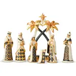 Jim Shore Heartwood Creek Black & Gold - Nativity 7 Piece Set With Tree