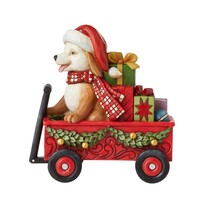 Country Living by Jim Shore - Christmas Dog in Wagon - Winter Welcome Wagon