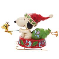 Peanuts by Jim Shore - Snoopy as Santa in Dog Bowl Sled - Dashing through the Holidays