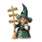 Jim Shore Heartwood Creek Halloween - Good Witch Next to Broom Sign