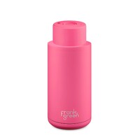 Frank Green Reusable Bottle - Ceramic 1L Neon Pink Push Button Lid
