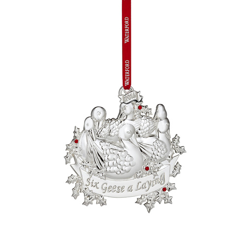 Waterford Crystal Silver 2016 Six Geese a Laying Ornament