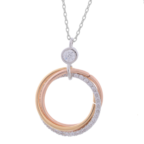 Equilibrium Diamond 3 Ring Necklace - Silver