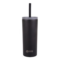Oasis Insulated Super Sipper Tumbler with Silicone Straw - 600ml Black