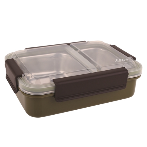 Oasis Stainless Steel 2 Compartment Lunch Box - Khaki