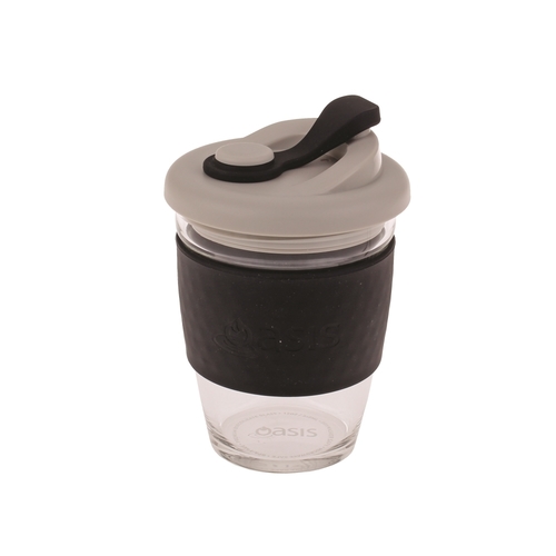 Oasis Borosilicate Glass Eco Cup with Lid - 340ml Black