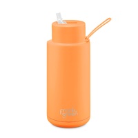 Frank Green Reusable Bottle - Ceramic 1L Neon Orange Straw Lid