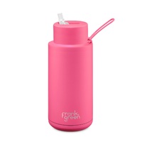 Frank Green Reusable Bottle - Ceramic 1L Neon Pink Straw Lid