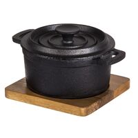 Davis & Waddell Taste Fine Foods Cast Iron Pot With Lid & Acacia Trivet