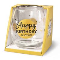 Cheers Stemless Wine Glass - Happy Birthday