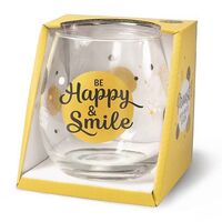 Cheers Stemless Wine Glass - Be Happy & Smile