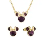 Disney Couture Kingdom February Birthstone Minnie Necklace & Earrings Bundle Gold