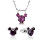Disney Couture Kingdom February Birthstone Mickey Necklace & Earrings Bundle Silver
