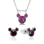 Disney Couture Kingdom February Birthstone Mickey Necklace & Earrings Bundle Silver