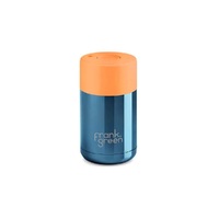 Frank Green Reusable Cup - Ceramic 295ml Chrome Blue With Neon Orange Lid Push Button