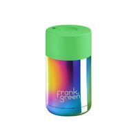Frank Green Reusable Cup - Ceramic 295ml Chrome Rainbow With Neon Green Lid Push Button