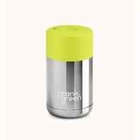 Frank Green Reusable Cup - Ceramic 295ml Chrome Silver With Neon Yellow Lid Push Button