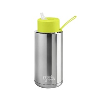 Frank Green Reusable Bottle - Ceramic 1L Chrome Silver With Neon Yellow Straw Lid