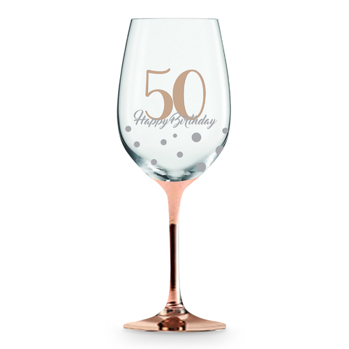 Rose Stem 50th Birthday Wine Glass