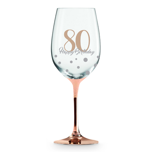 Rose Stem 80th Birthday Wine Glass
