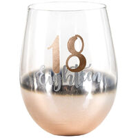 Rose Gold Stemless 18th Birthday Wine Glass