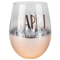Rose Gold Ombre Stemless Happy Birthday Wine Glass