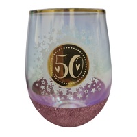 Glitterati Stemless 50th Birthday Wine Glass