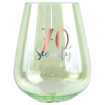Rose Gold Decal 70th Birthday Stemless Wine Glass
